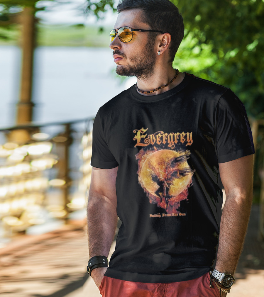 Evergrey Falling From The Sun Celestial Figure And Fiery Orb T-Shirt