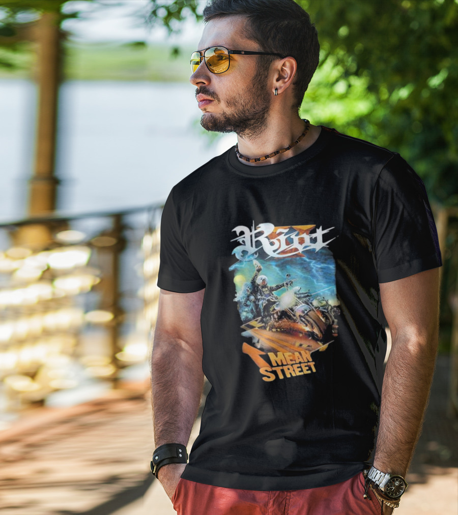 Riot V Mean Streets Album Cover With Biker And Lightning T-Shirt