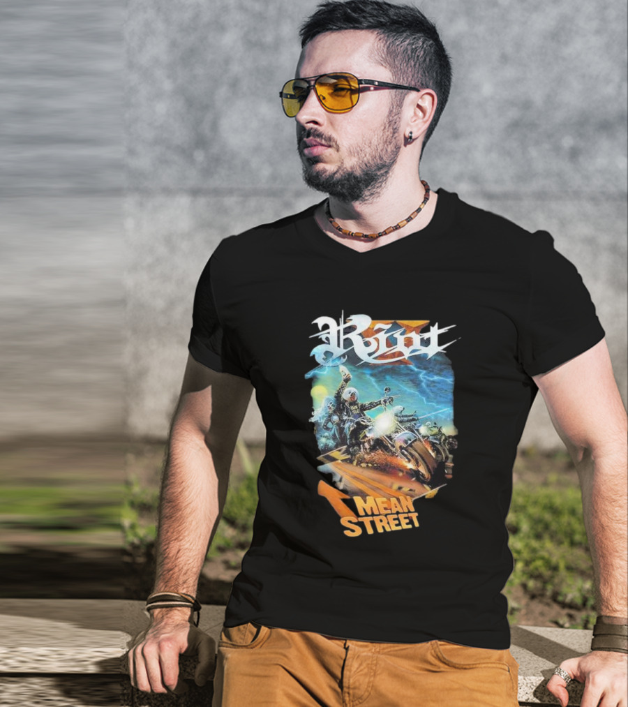 Riot V Mean Streets Album Cover With Biker And Lightning T-Shirt
