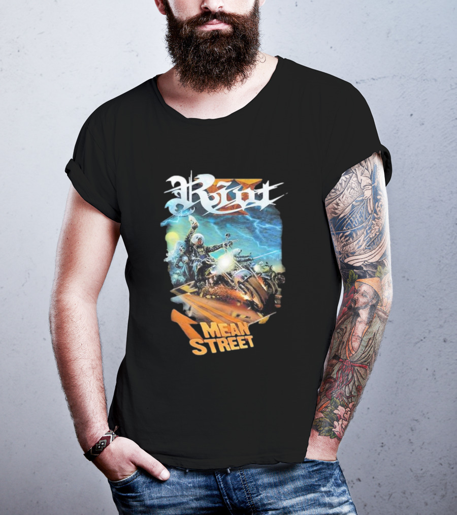 Riot V Mean Streets Album Cover With Biker And Lightning T-Shirt
