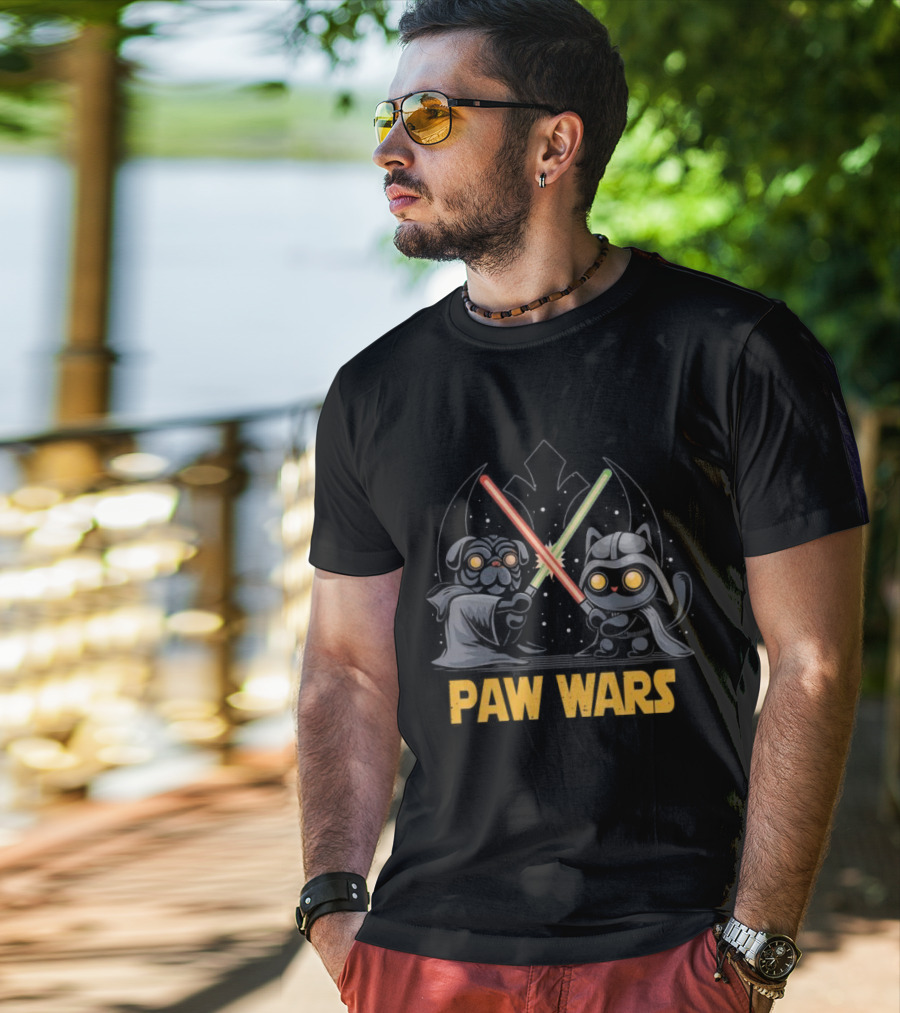 Star Wars Paw Wars Cat And Dog Jedi Battle T-Shirt