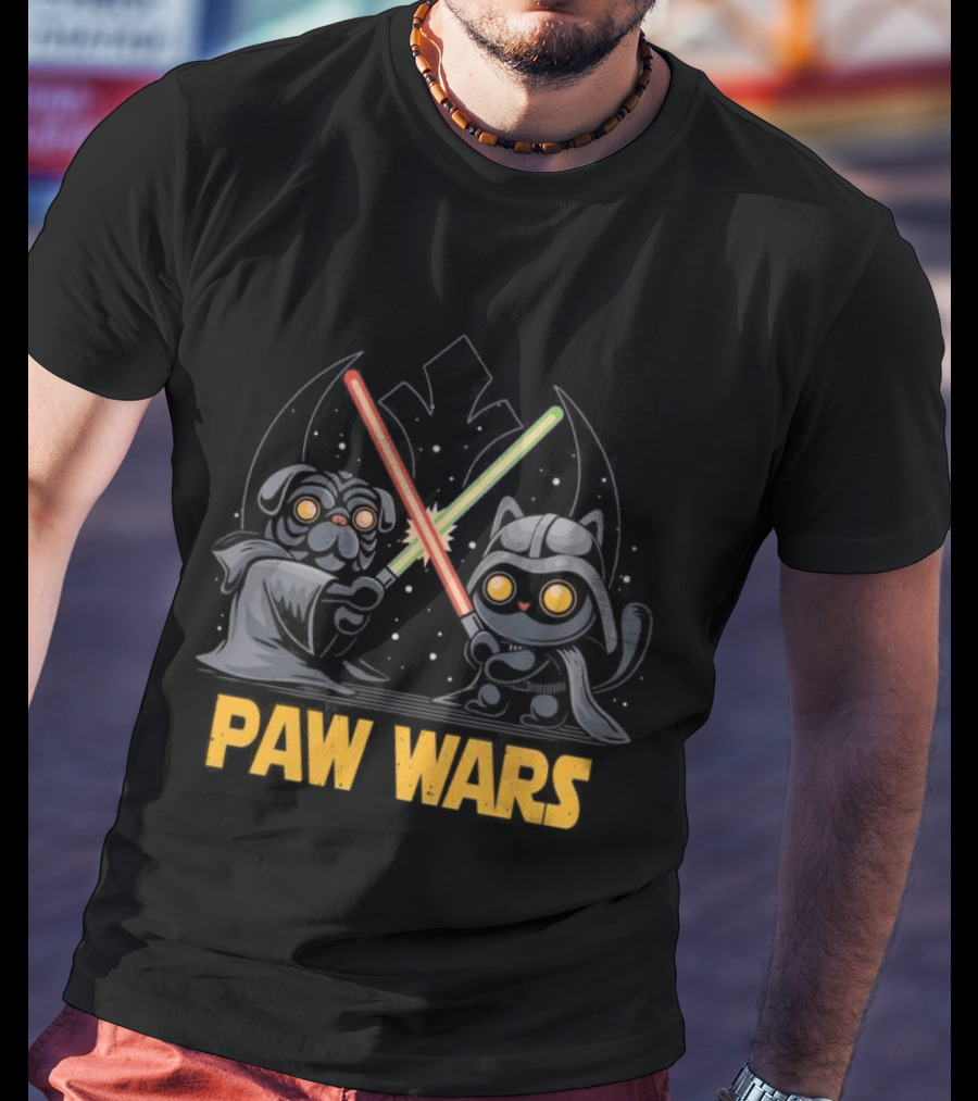 Star Wars Paw Wars Cat And Dog Jedi Battle T-Shirt