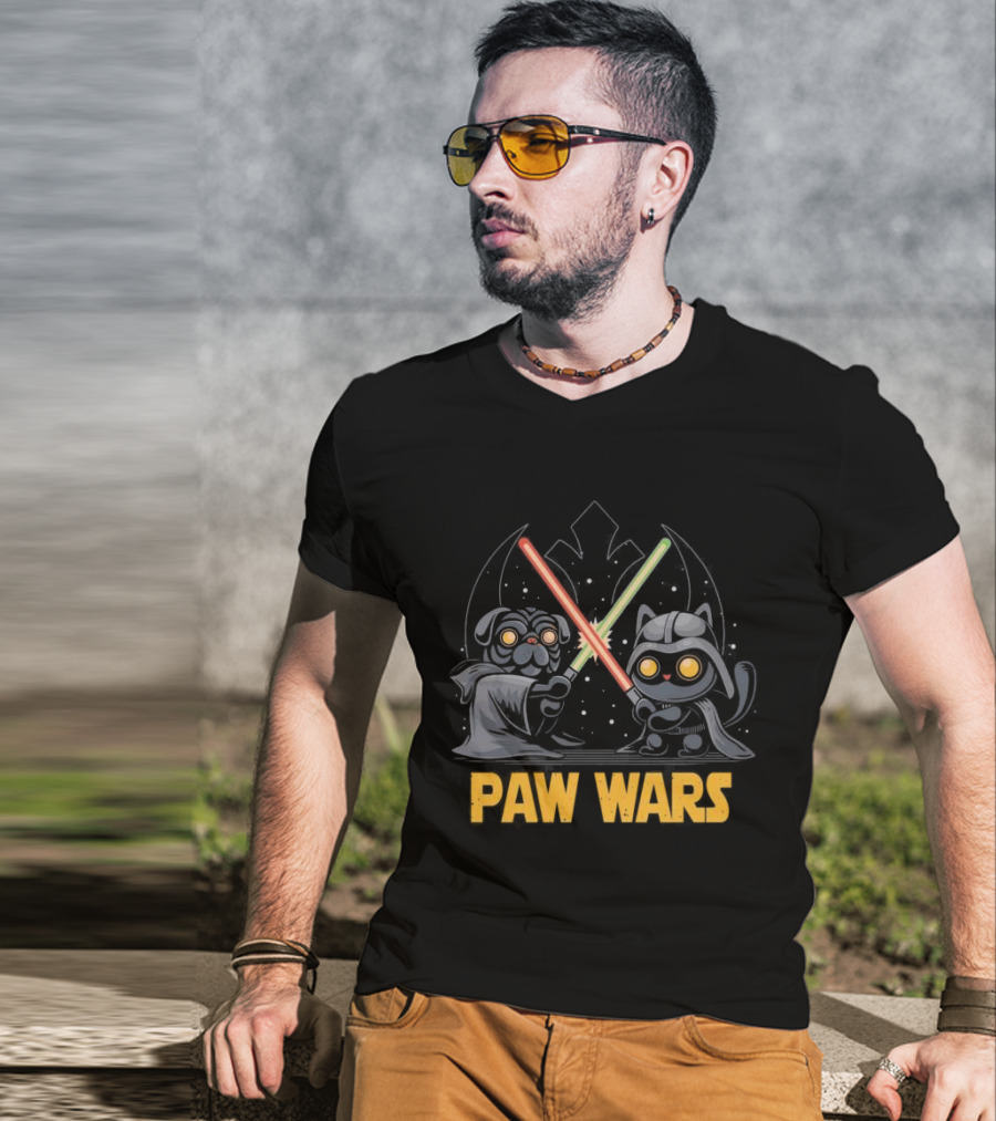 Star Wars Paw Wars Cat And Dog Jedi Battle T-Shirt
