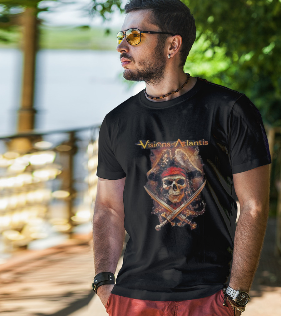 Visions Of Atlantis Skull Pirate With Crossed Swords And Hat T-Shirt
