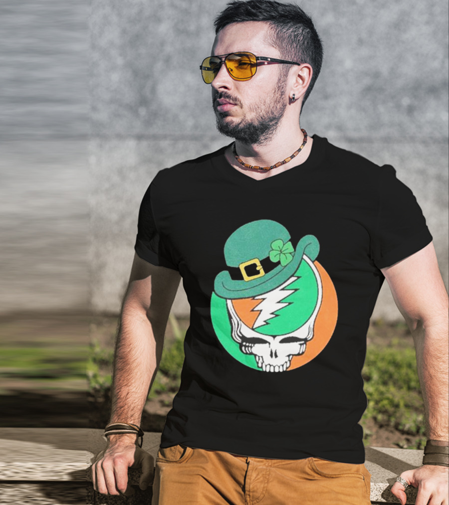 Happy St. Patrick’s Dead And Company Limited Skull In Shamrock Hat With Lightning Bolt T-Shirt
