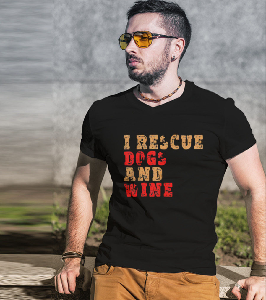 I Rescue Dogs And Wine Funny T-Shirt