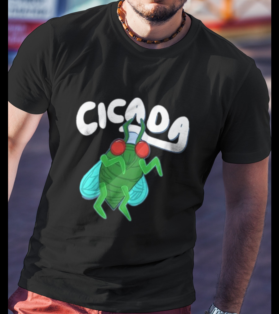 Cicada Cartoon Bug With Green Body And Red Eyes T-Shirt