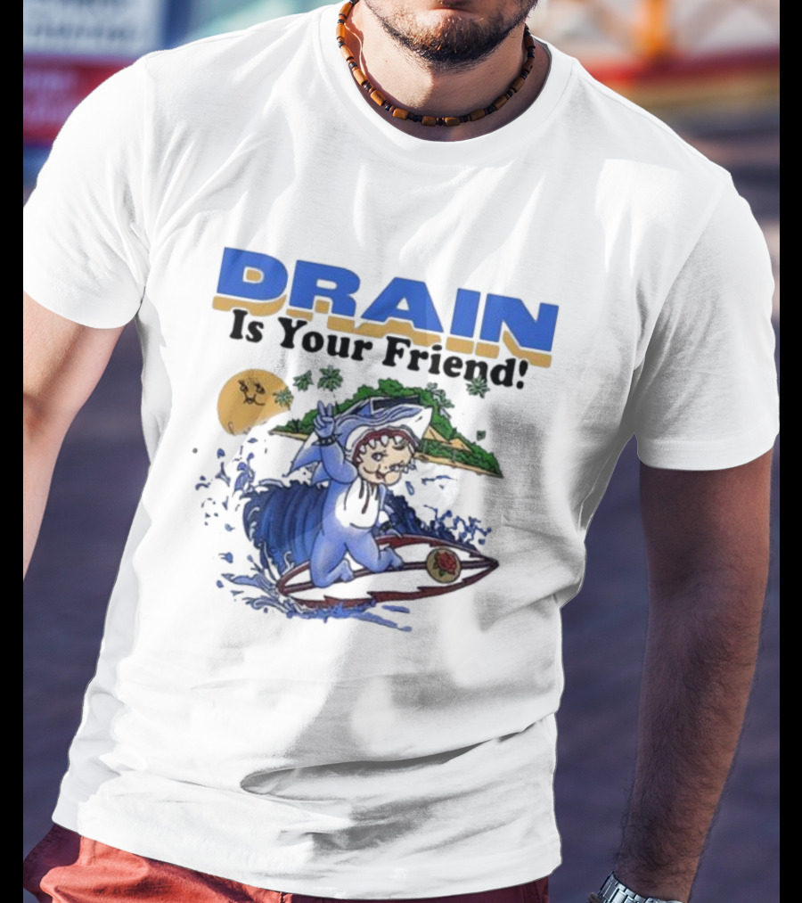DRAIN Is Your Friend Surfing Character Tropical Moon Island T-Shirt