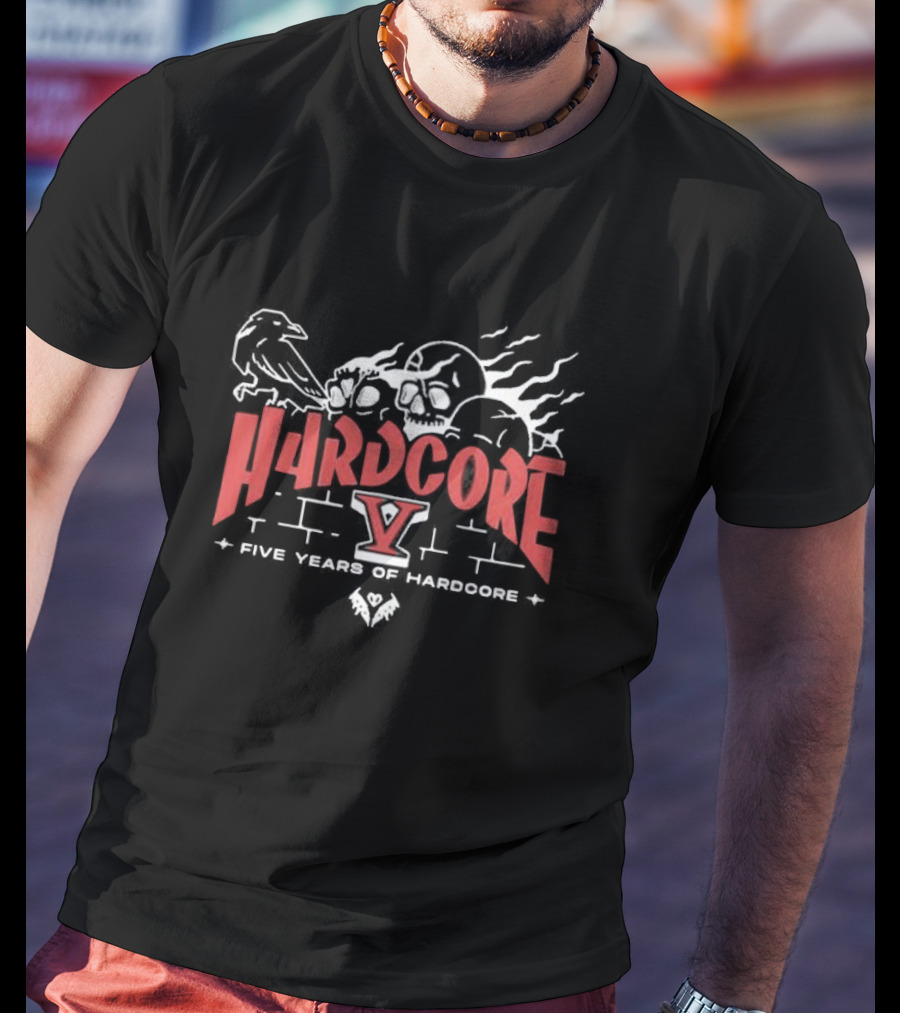 Hardcore V Five Years Of Hardcore Raven Skulls Flame T-Shirt