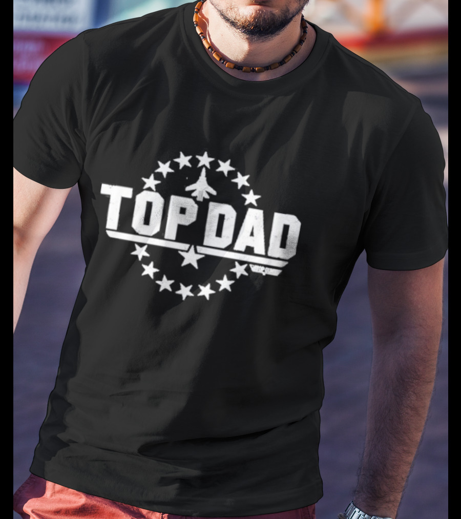 Top Dad Fighter Jet Star Circle Graphic Retro Aviation T-Shirt