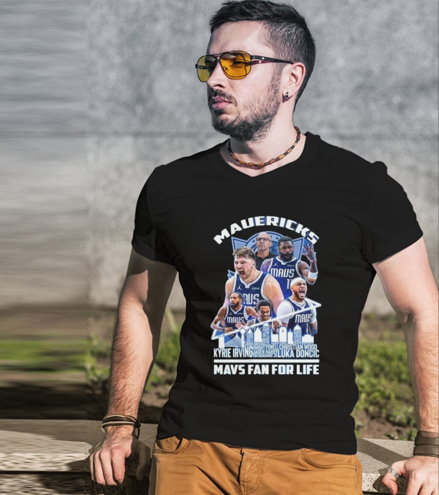 Mavericks Mavs Fan For Life Luka Doncic Kyrie Irving Dwight Powell Christian Wood Josh Green Jaden Hardy Skyline T-Shirt