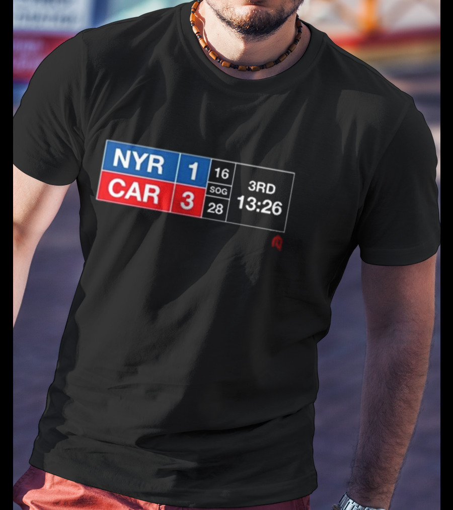 Athlete Logos NYR 1 CAR 3 SOG 16 28 Scoreboard 3rd Period 13:26 T-Shirt
