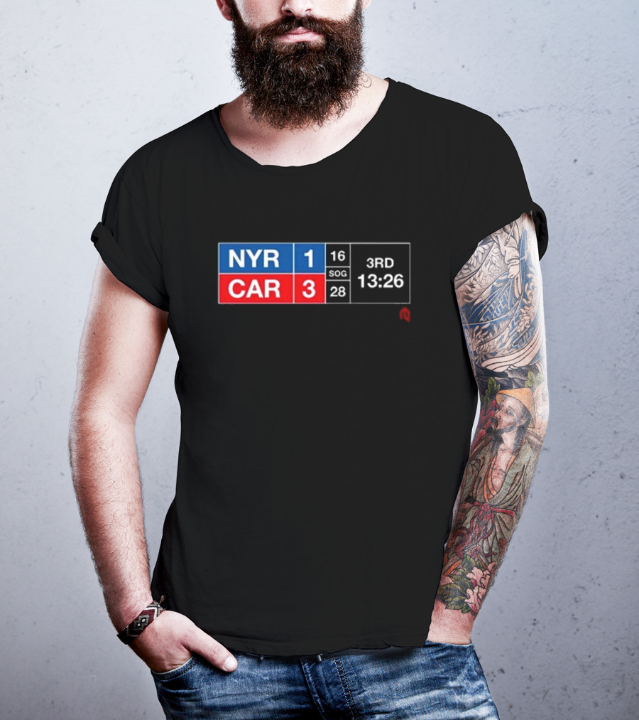 Athlete Logos NYR 1 CAR 3 SOG 16 28 Scoreboard 3rd Period 13:26 T-Shirt