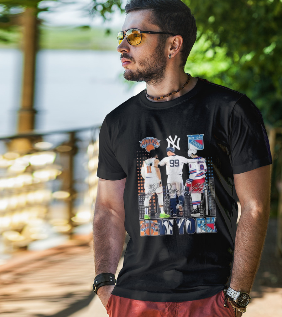 New York Knicks Jalen Brunson NY Yankees Aaron Judge NY Rangers Walt Tkaczuk City Signatures T-Shirt