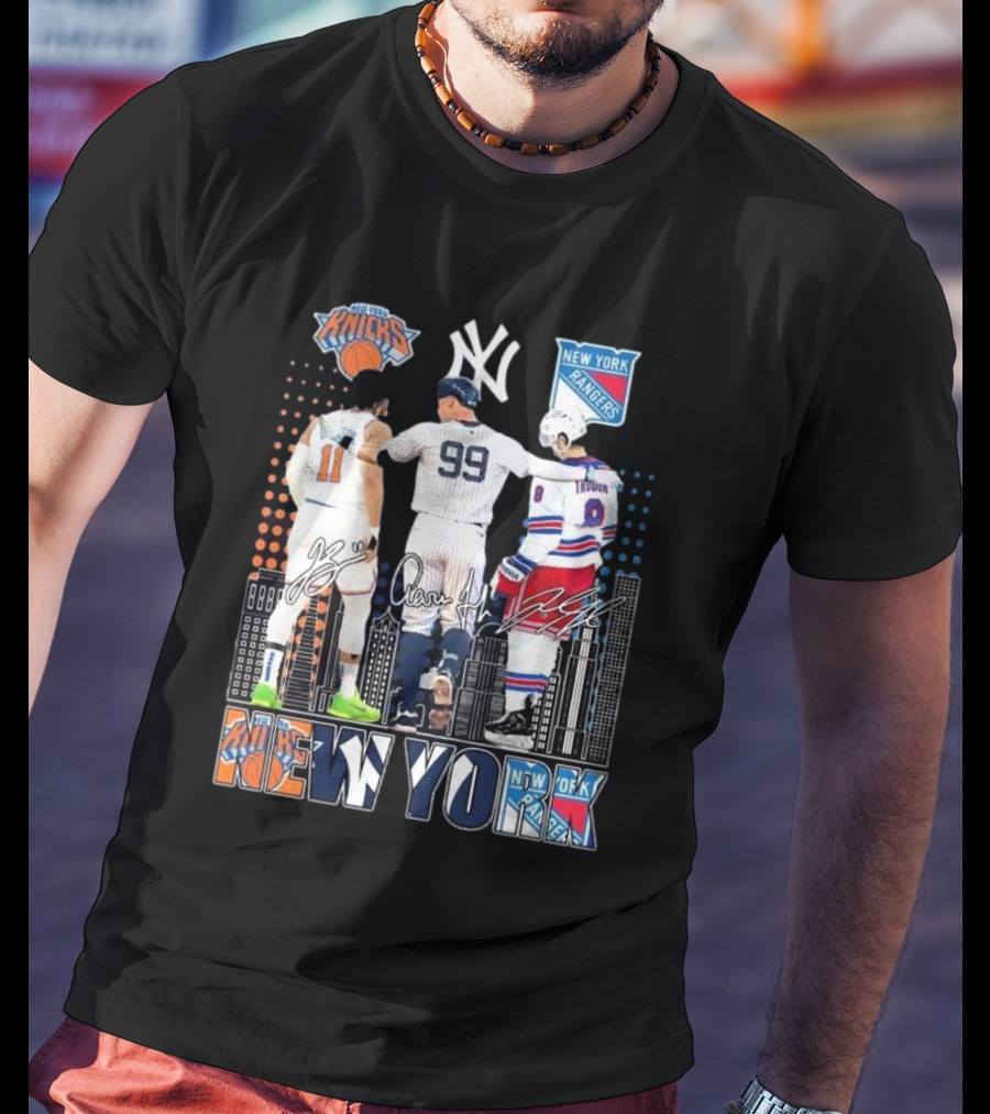 New York Knicks Jalen Brunson NY Yankees Aaron Judge NY Rangers Walt Tkaczuk City Signatures T-Shirt