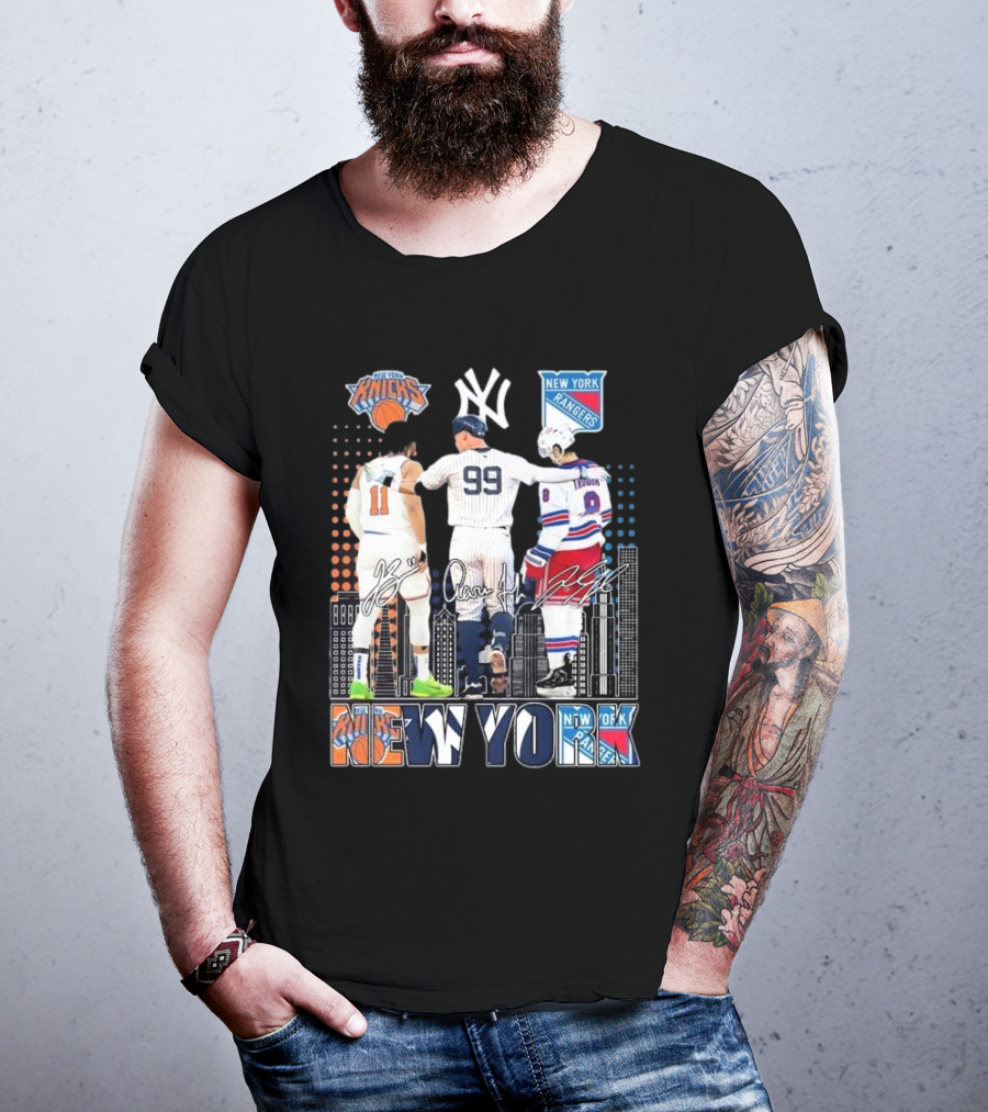 New York Knicks Jalen Brunson NY Yankees Aaron Judge NY Rangers Walt Tkaczuk City Signatures T-Shirt