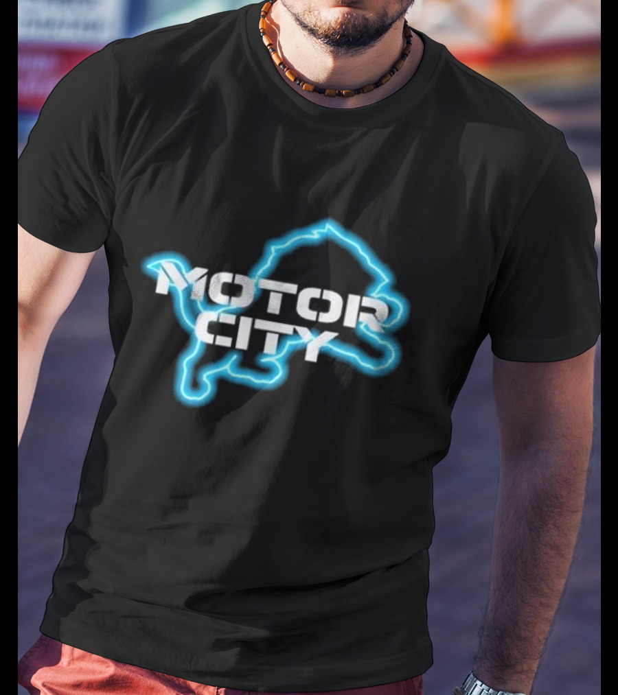 Motor City Neon Detroit Lion Outline T-Shirt