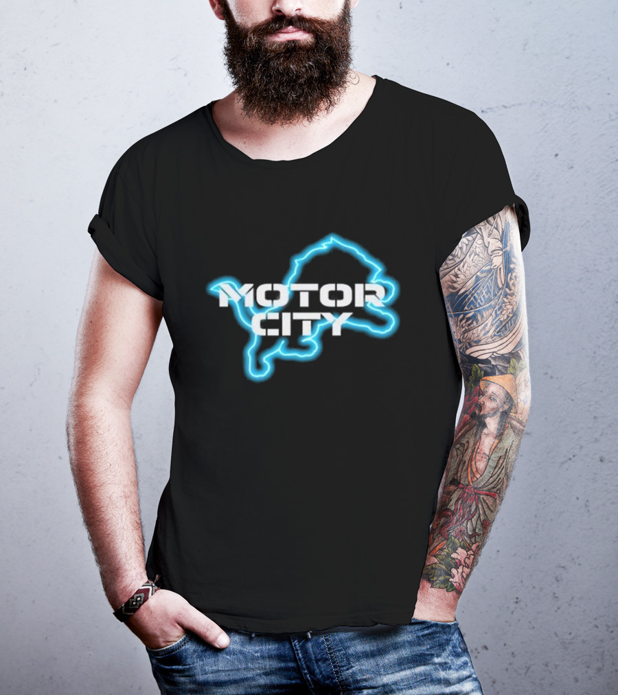 Motor City Neon Detroit Lion Outline T-Shirt