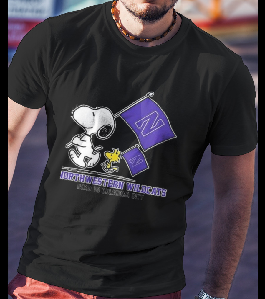 Snoopy And Woodstock Northwestern Wildcats Road To Oklahoma City T-Shirt