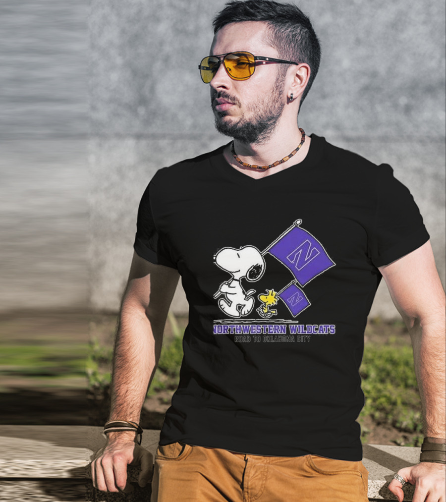 Snoopy And Woodstock Northwestern Wildcats Road To Oklahoma City T-Shirt