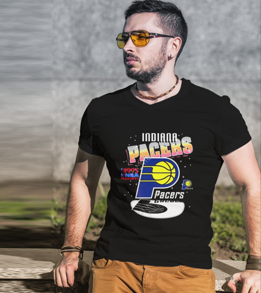Indiana Pacers 1995 NBA Playoffs Retro Logo And Stars T-Shirt