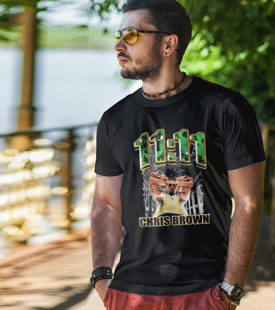 Chris Brown 11 11 Emerald Rings Black And White Architectural Background T-Shirt