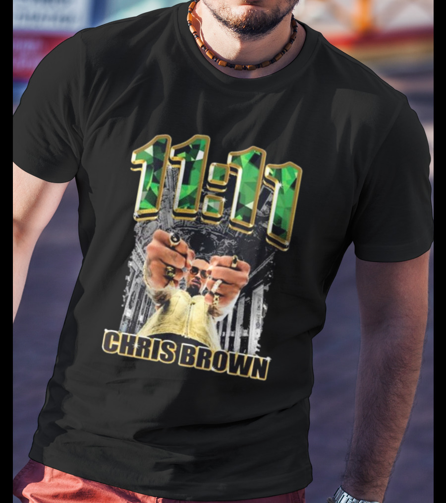 Chris Brown 11 11 Emerald Rings Black And White Architectural Background T-Shirt