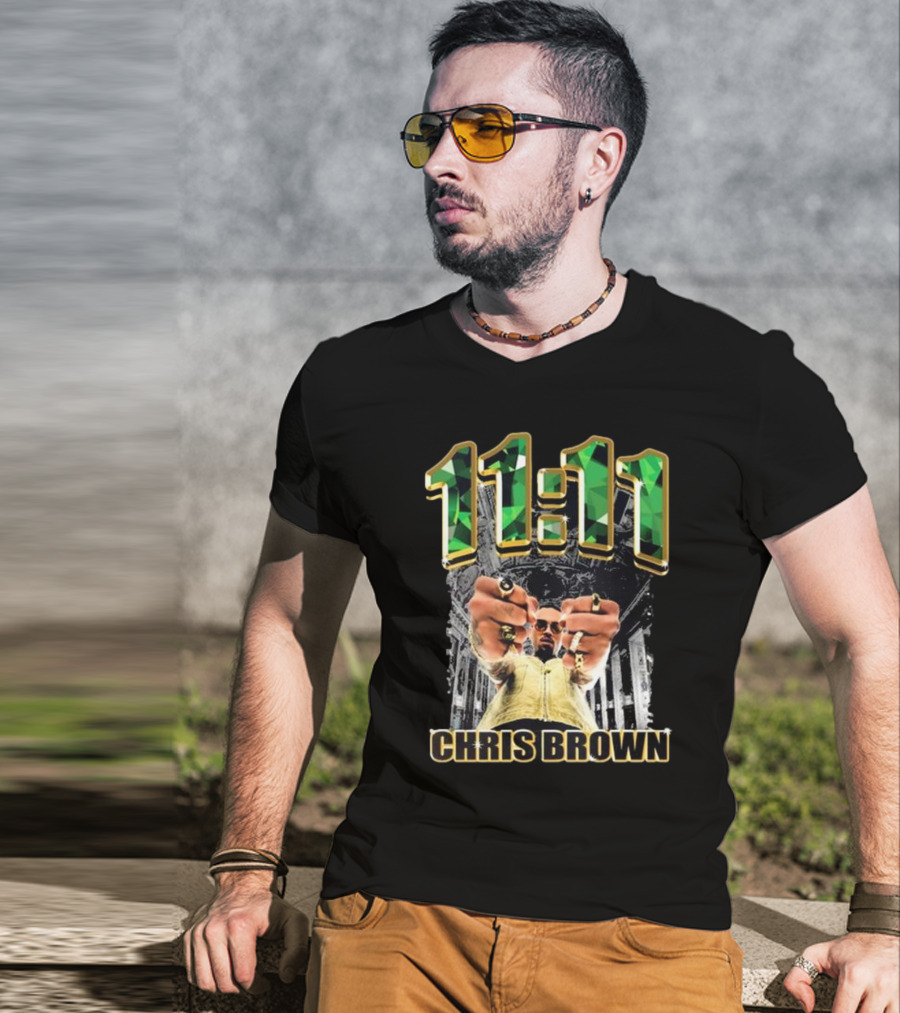 Chris Brown 11 11 Emerald Rings Black And White Architectural Background T-Shirt