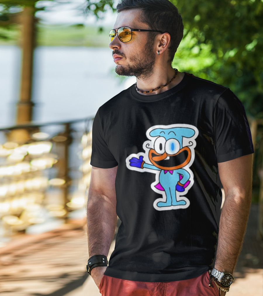 Robby1iscool The Doise Blue Cartoon Character With Orange Mouth And Purple Cape T-Shirt