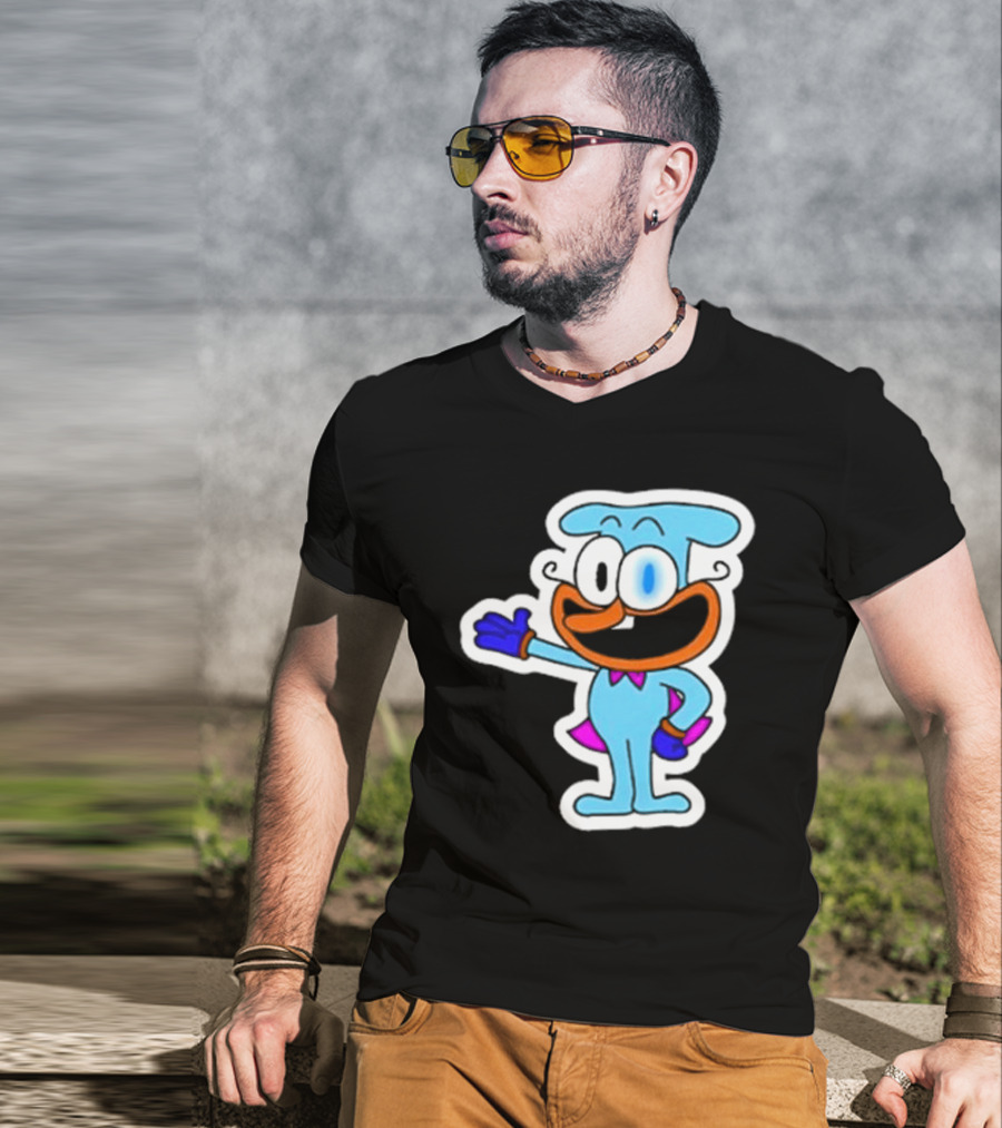 Robby1iscool The Doise Blue Cartoon Character With Orange Mouth And Purple Cape T-Shirt