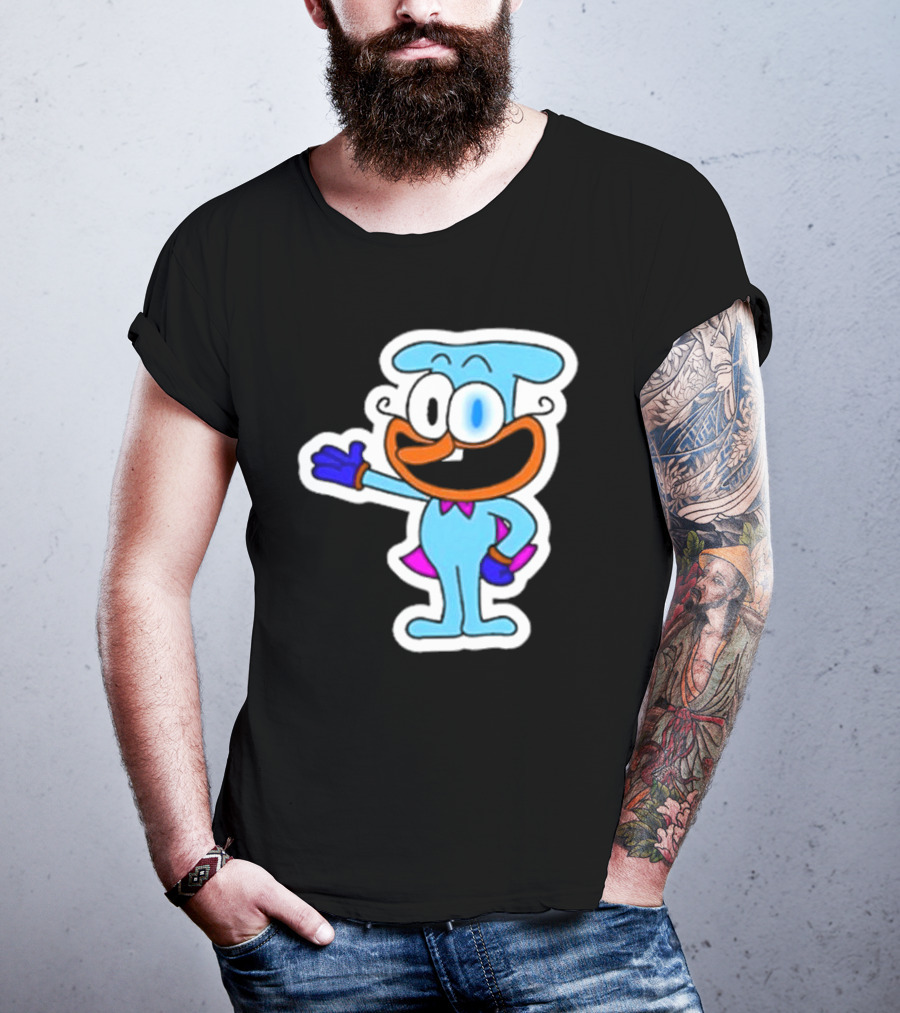 Robby1iscool The Doise Blue Cartoon Character With Orange Mouth And Purple Cape T-Shirt