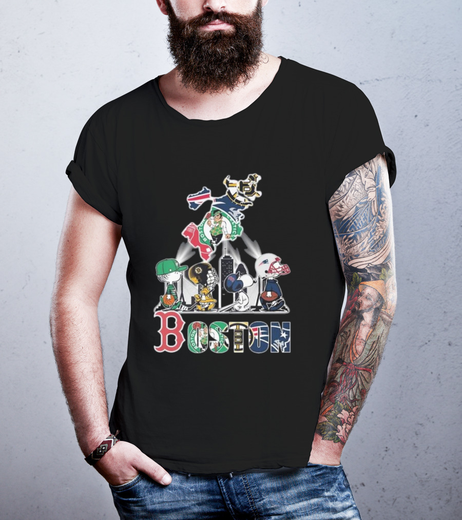 Boston Celtics Red Sox Bruins Patriots Peanuts New England Proud T-Shirt