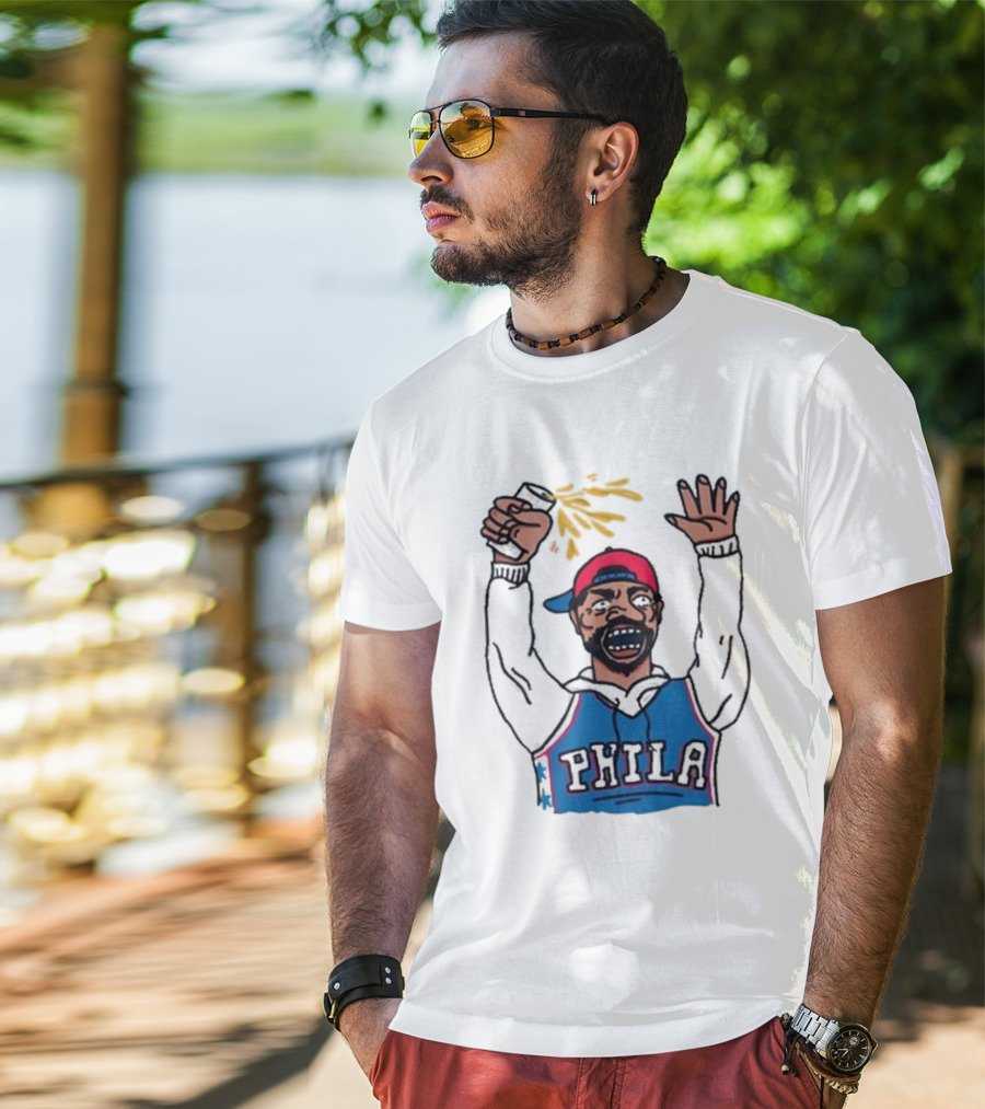 Phillygoat Phila Sixers Fan With Spray Can And Raised Hand T-Shirt