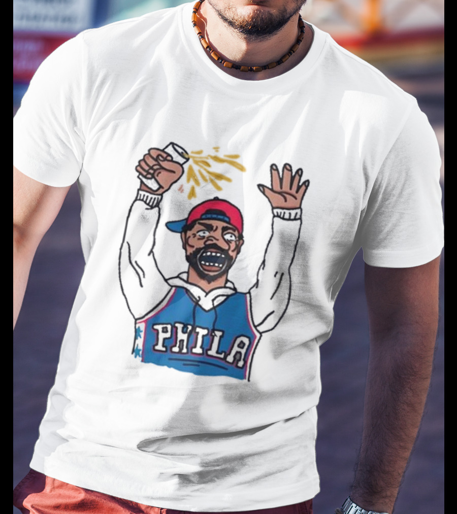 Phillygoat Phila Sixers Fan With Spray Can And Raised Hand T-Shirt