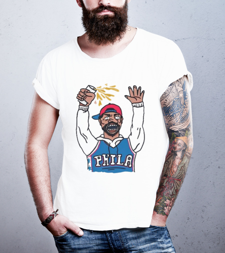Phillygoat Phila Sixers Fan With Spray Can And Raised Hand T-Shirt
