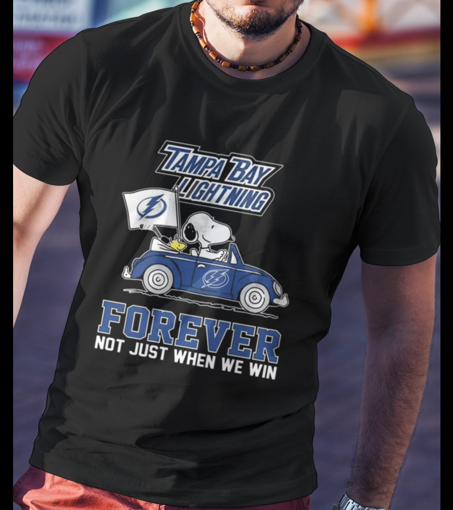 Tampa Bay Lightning Snoopy And Woodstock Driving Forever Not Just When We Win T-Shirt