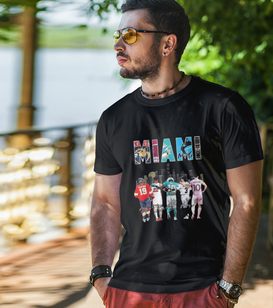 Miami Dolphins Heat Marlins Inter Miami Panthers Signatures T-Shirt
