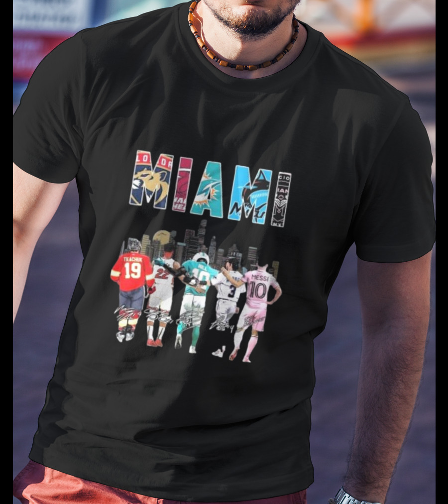 Miami Dolphins Heat Marlins Inter Miami Panthers Signatures T-Shirt