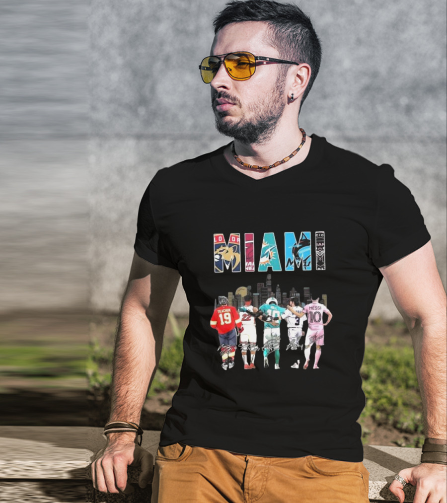 Miami Dolphins Heat Marlins Inter Miami Panthers Signatures T-Shirt
