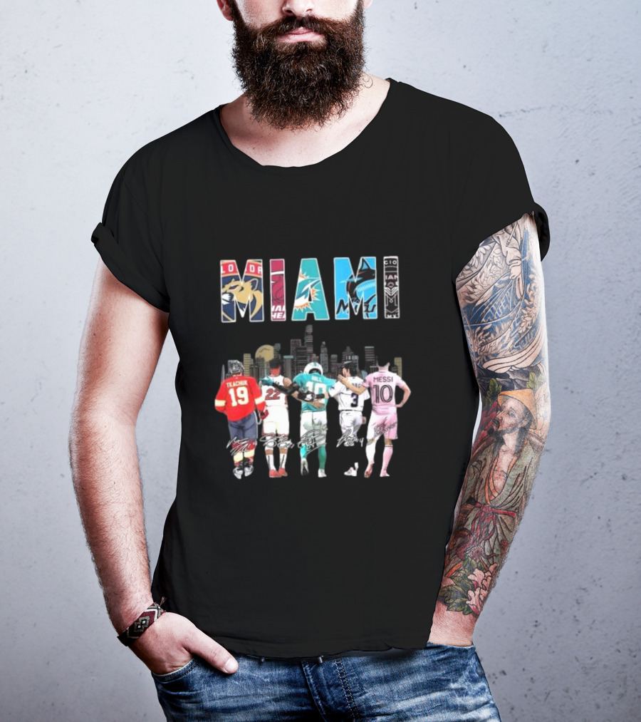 Miami Dolphins Heat Marlins Inter Miami Panthers Signatures T-Shirt