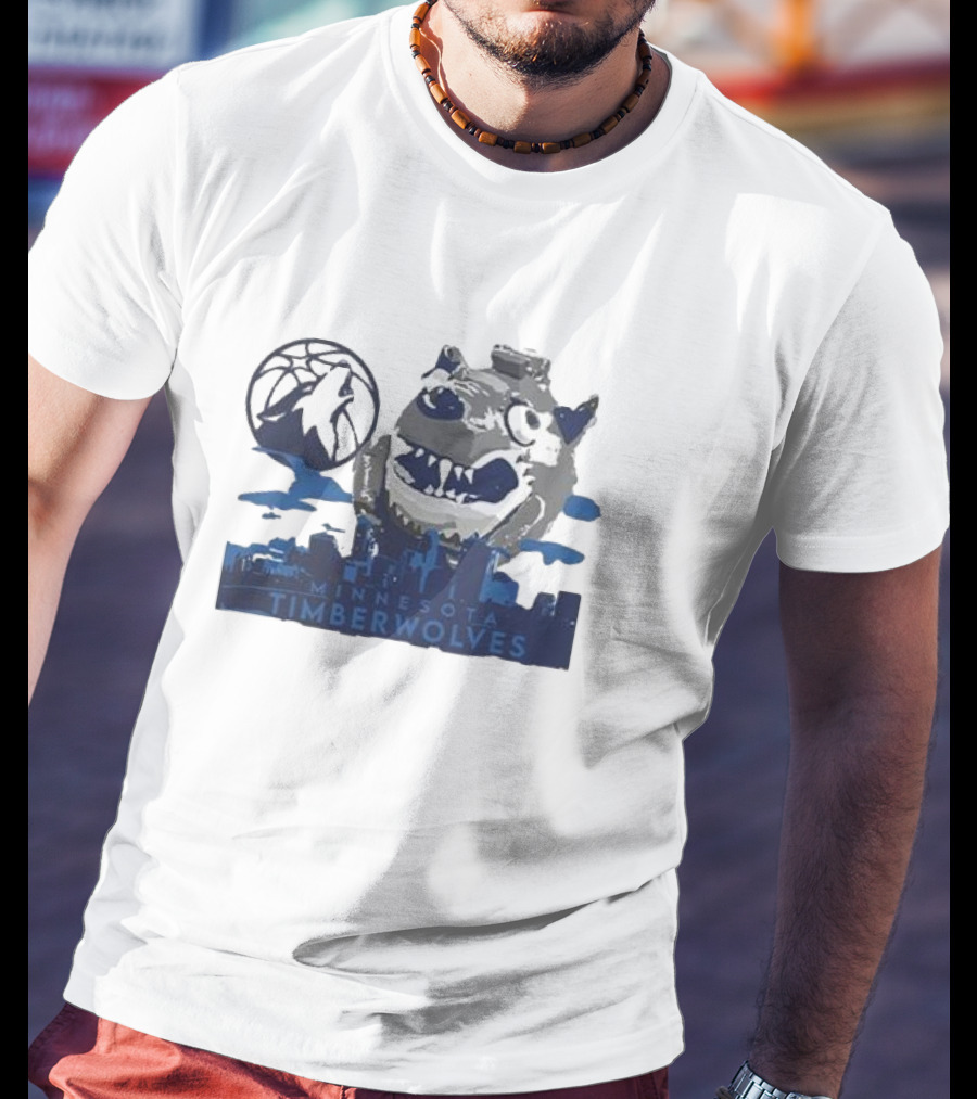 Minnesota Timberwolves Mascot Skyline Basketball T-Shirt