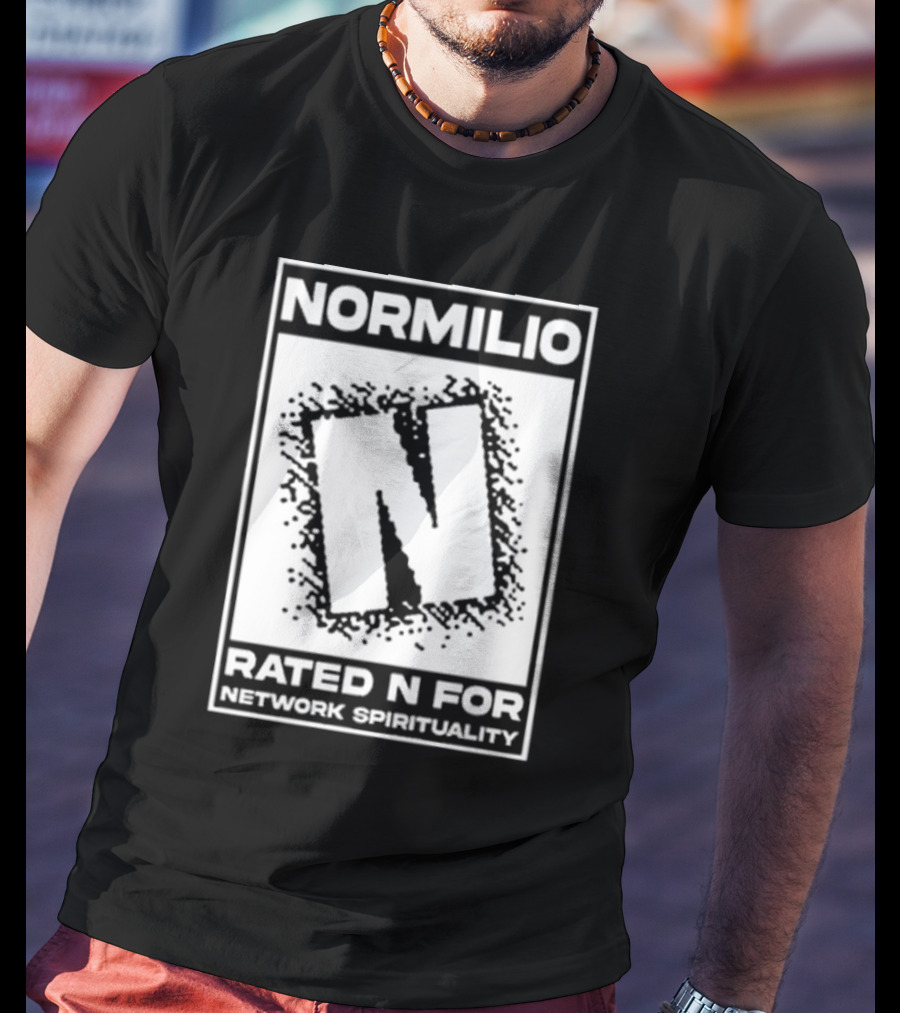 Normilio Rated N For Network Spirituality Bold Text Box With Speckled Explosion Background T-Shirt