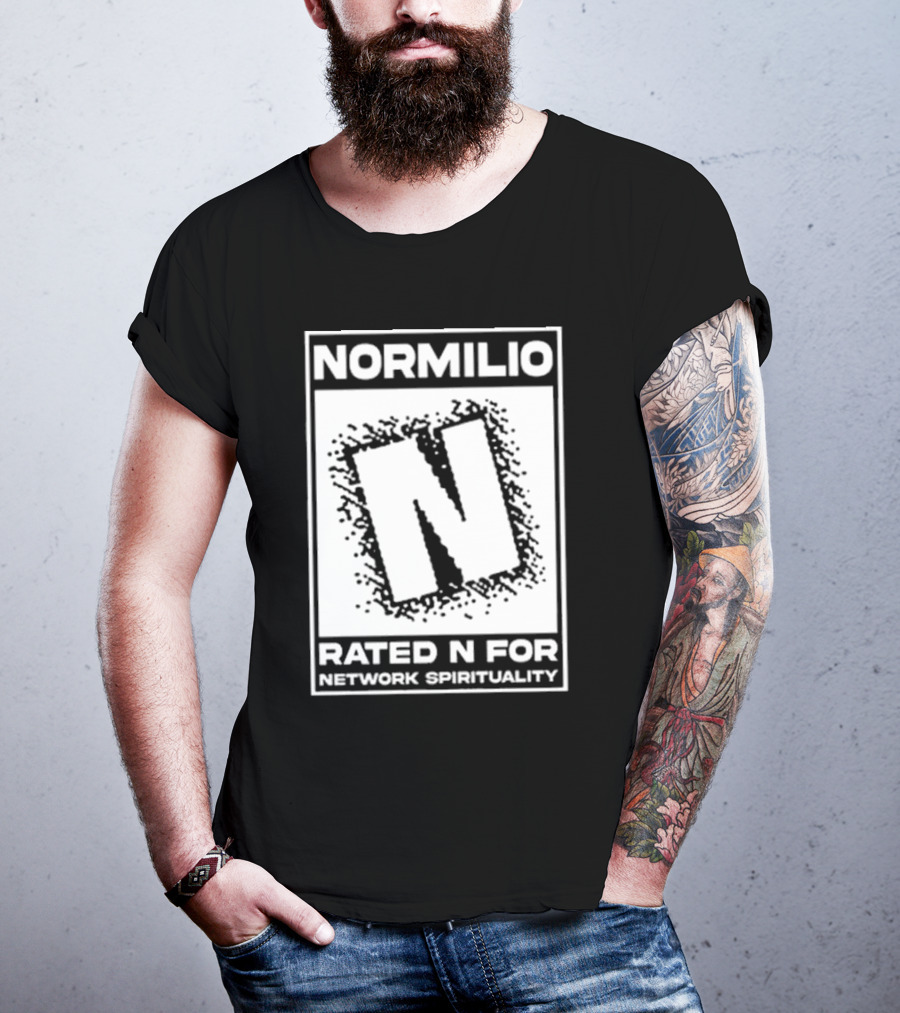 Normilio Rated N For Network Spirituality Bold Text Box With Speckled Explosion Background T-Shirt