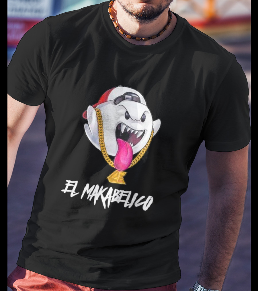 El Makabelico MB Ghost Cartoon-Inspired Design With Golden Chain T-Shirt