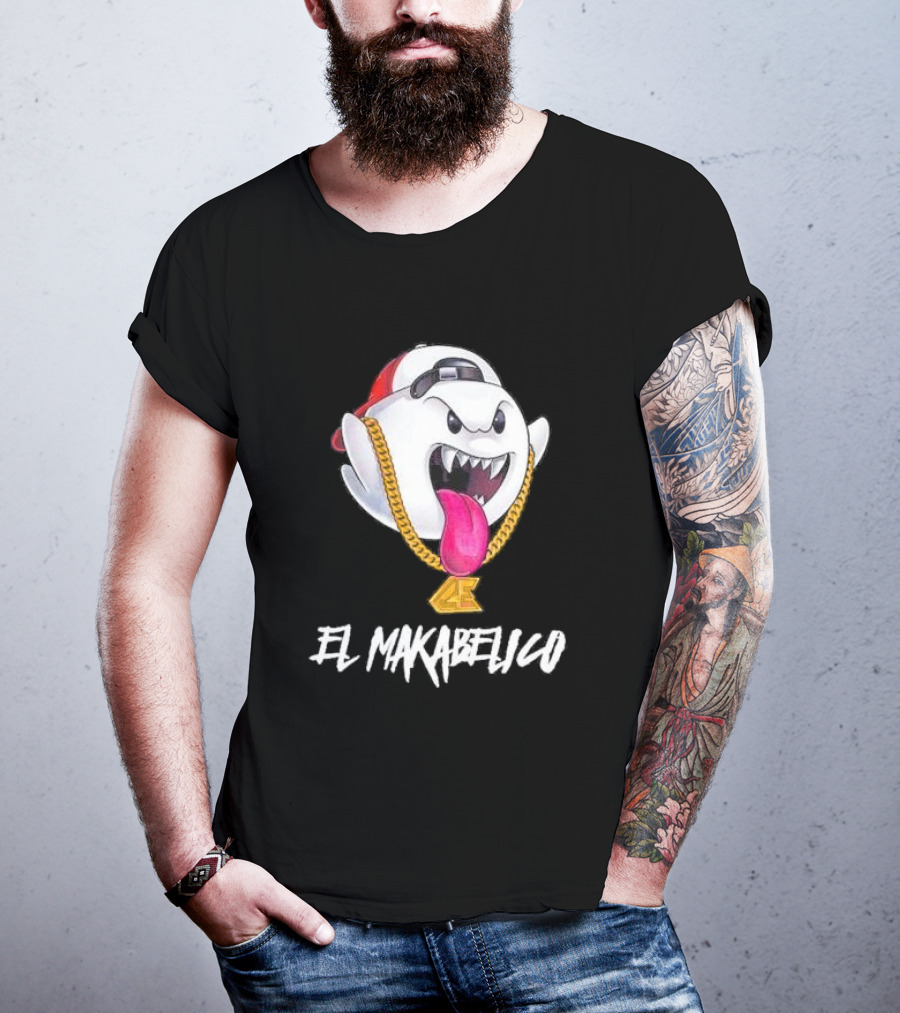 El Makabelico MB Ghost Cartoon-Inspired Design With Golden Chain T-Shirt