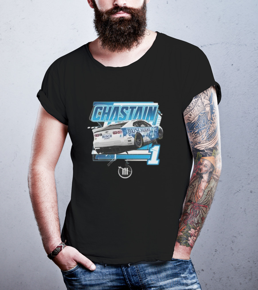 Chastain Trackhouse Racing Busch Light Car 1 Heather Charcoal T-Shirt