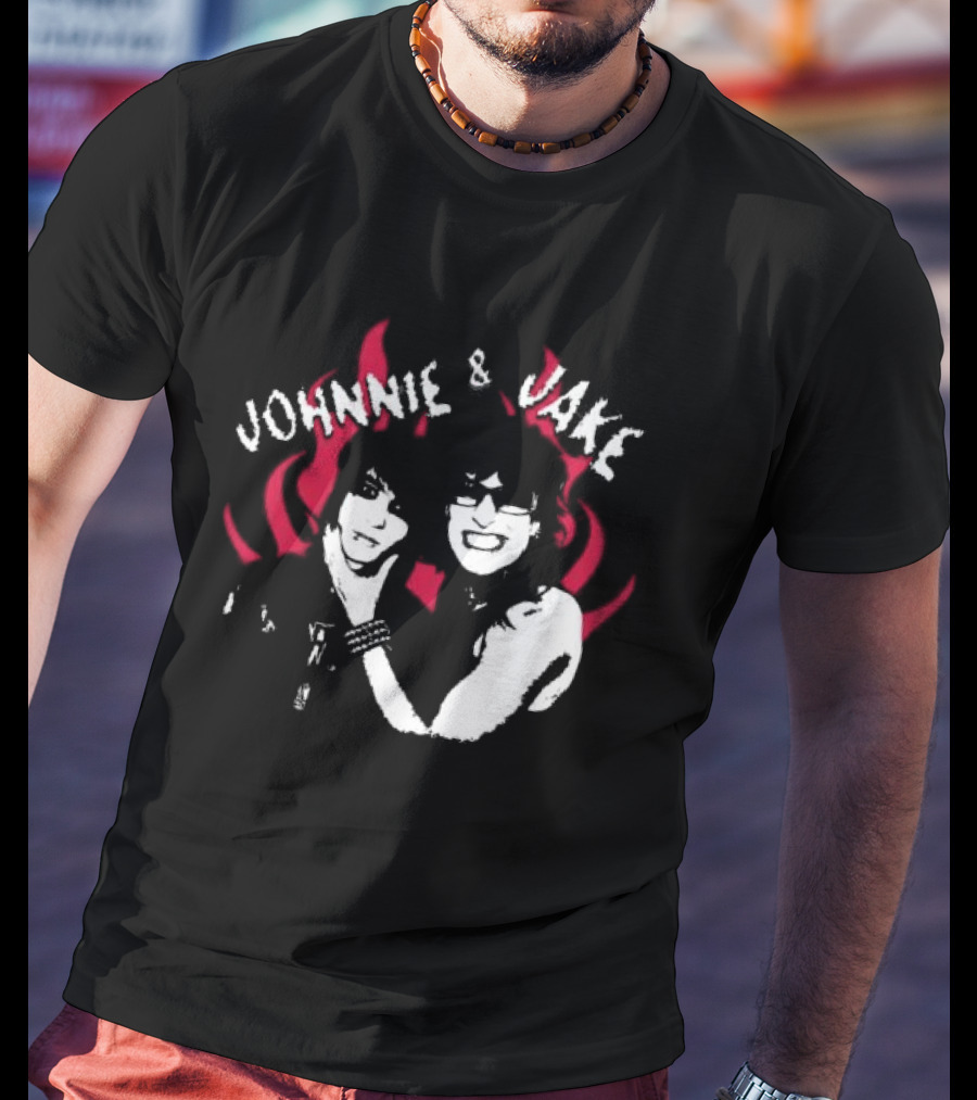 Johnnie And Jake Punk Rock Duo With Fiery Background T-Shirt