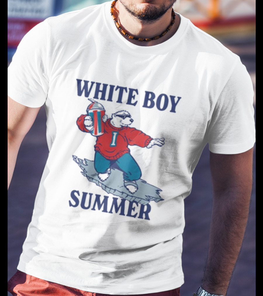 White Boy Summer Polar Bear Surfing With Drink T-Shirt