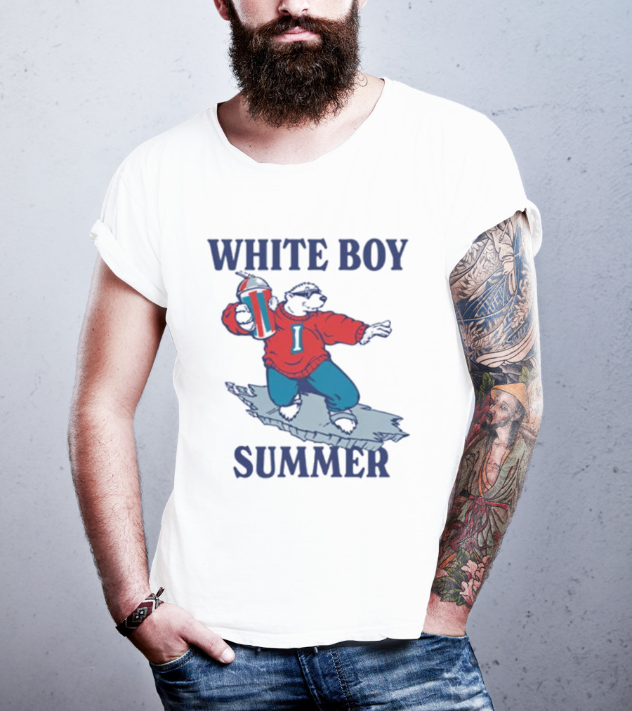 White Boy Summer Polar Bear Surfing With Drink T-Shirt