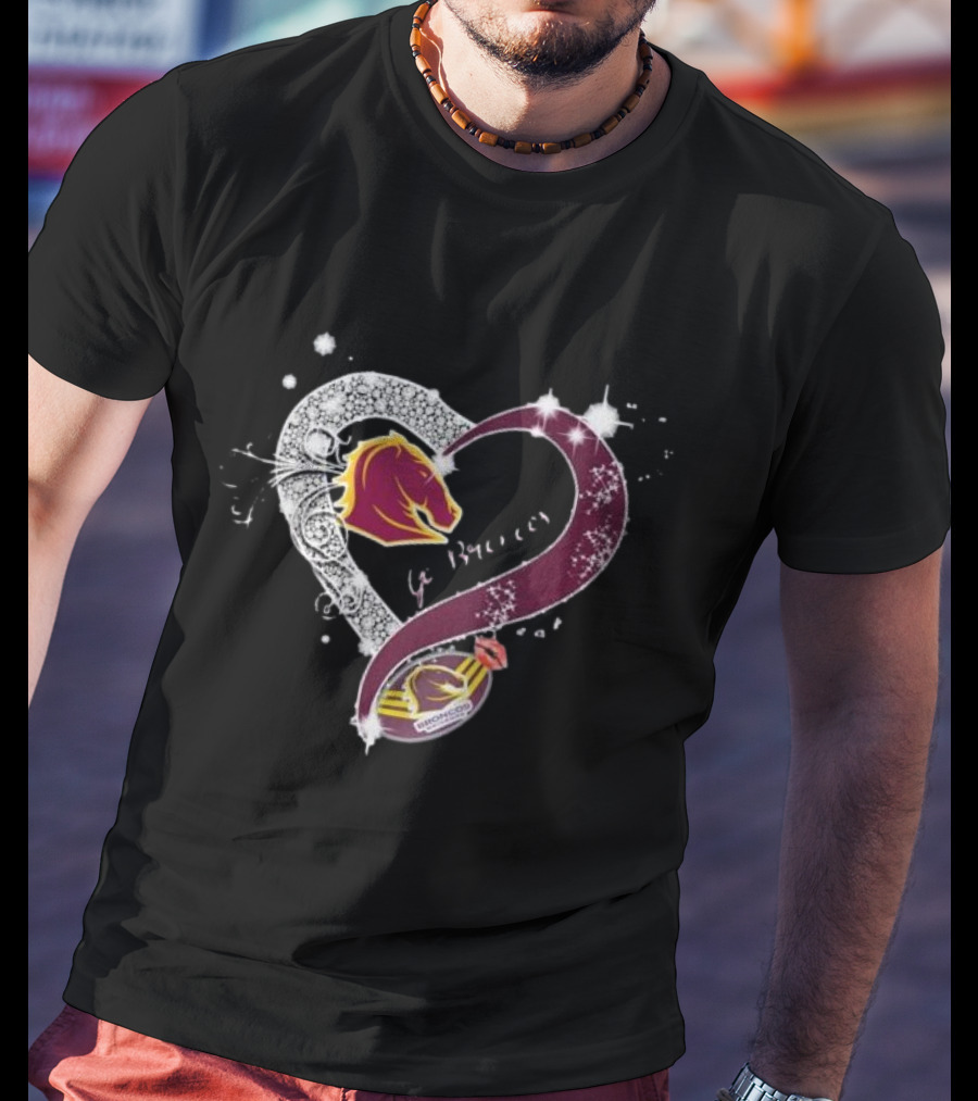 Brisbane Broncos Heart-Shaped Diamond Logo Go Broncos T-Shirt